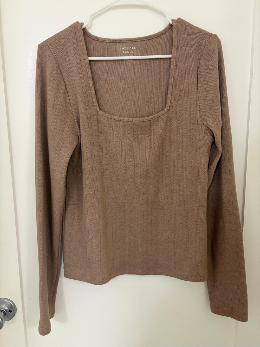 American Eagle Outfitters Taupe Square Neck Long Sleeve Top